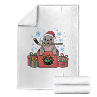 Santa Seal Playing Ice Hockey Throw Blanket Funny Christmas Gift - Wonder Print Shop