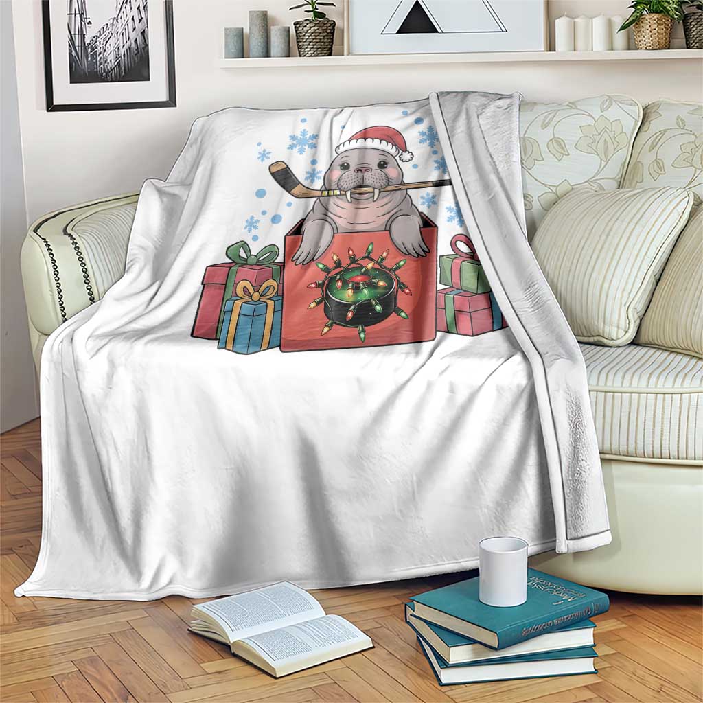 Santa Seal Playing Ice Hockey Throw Blanket Funny Christmas Gift - Wonder Print Shop