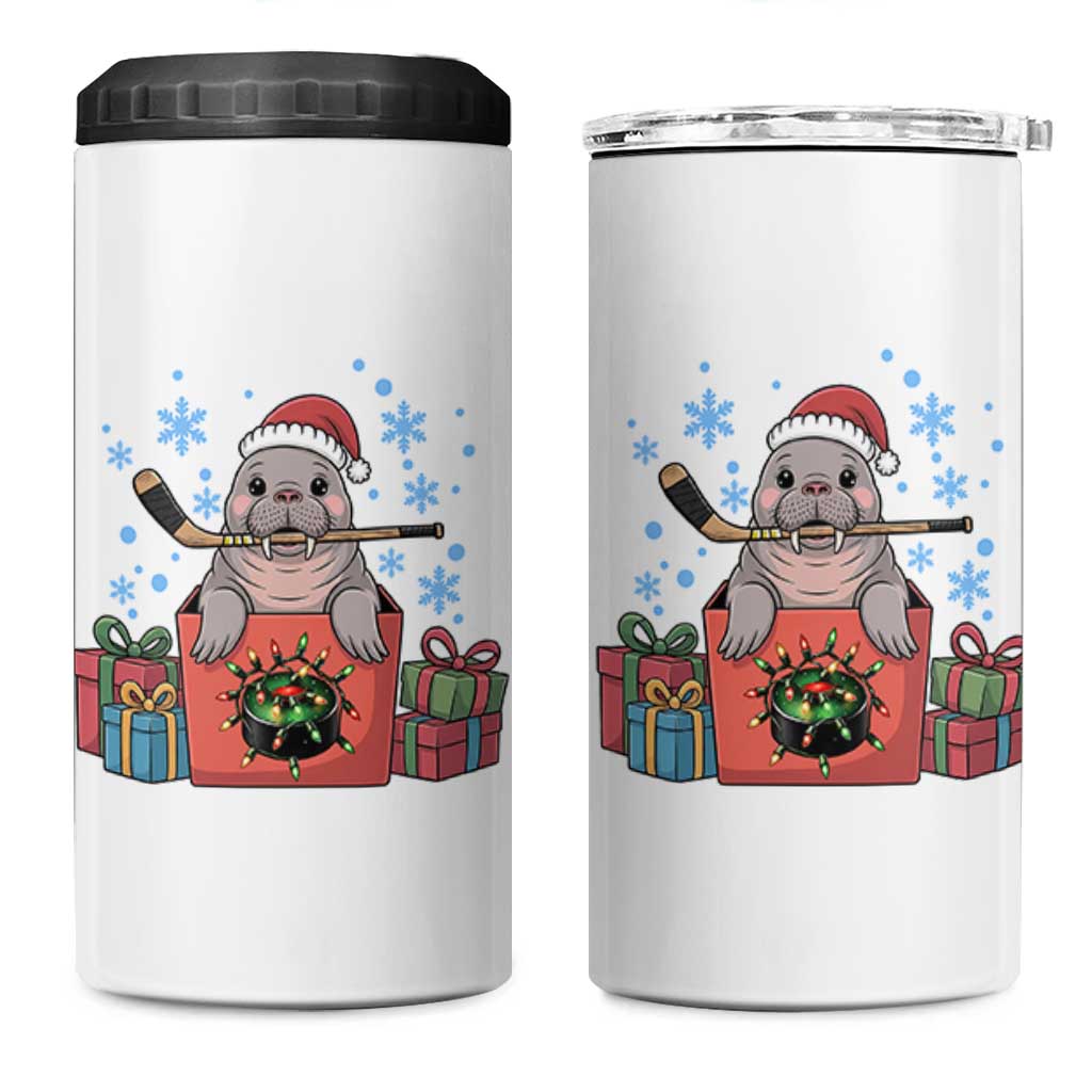 Santa Seal Playing Ice Hockey 4 in 1 Can Cooler Tumbler Funny Christmas Gift - Wonder Print Shop