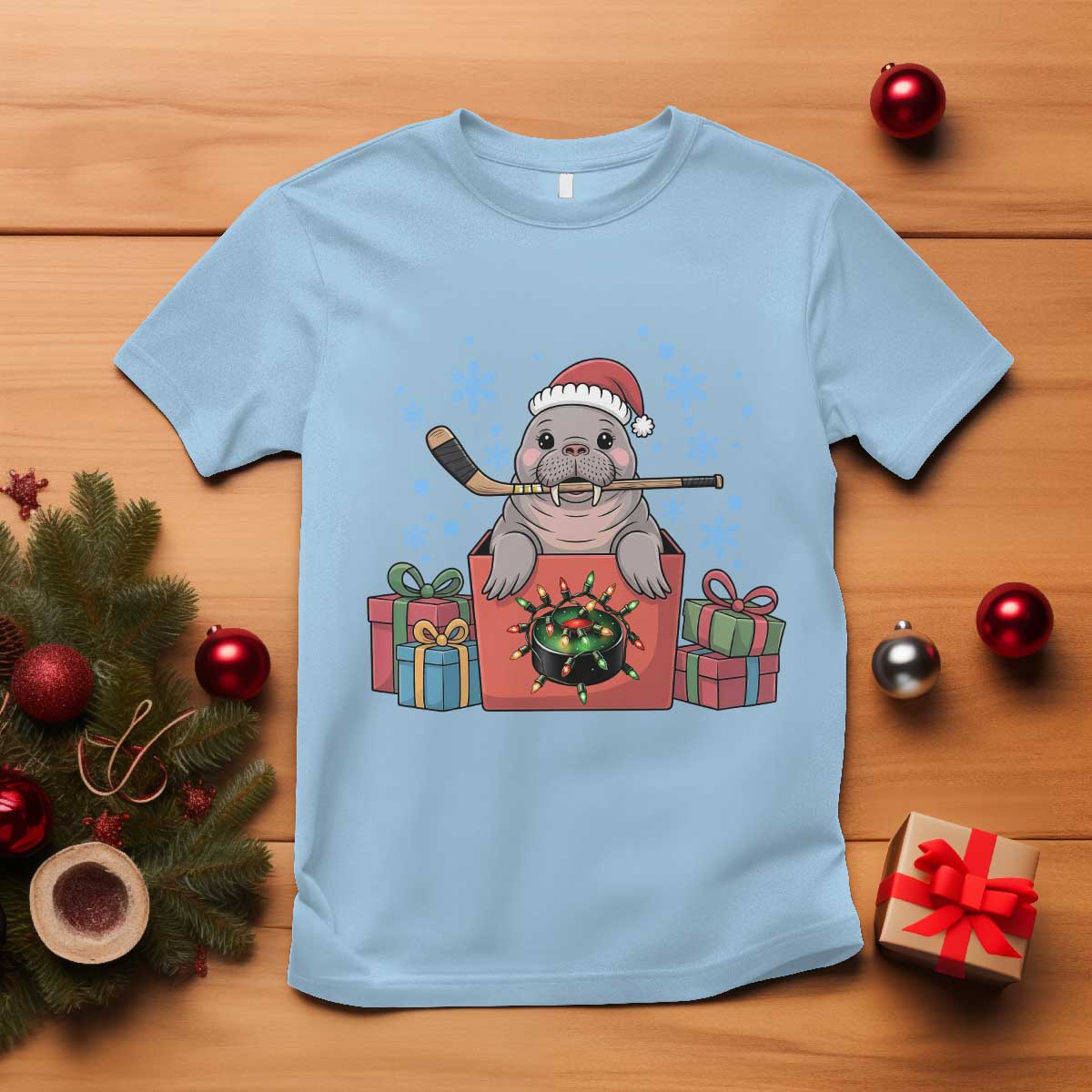 Santa Seal Playing Ice Hockey T Shirt Funny Christmas Gift - Wonder Print Shop