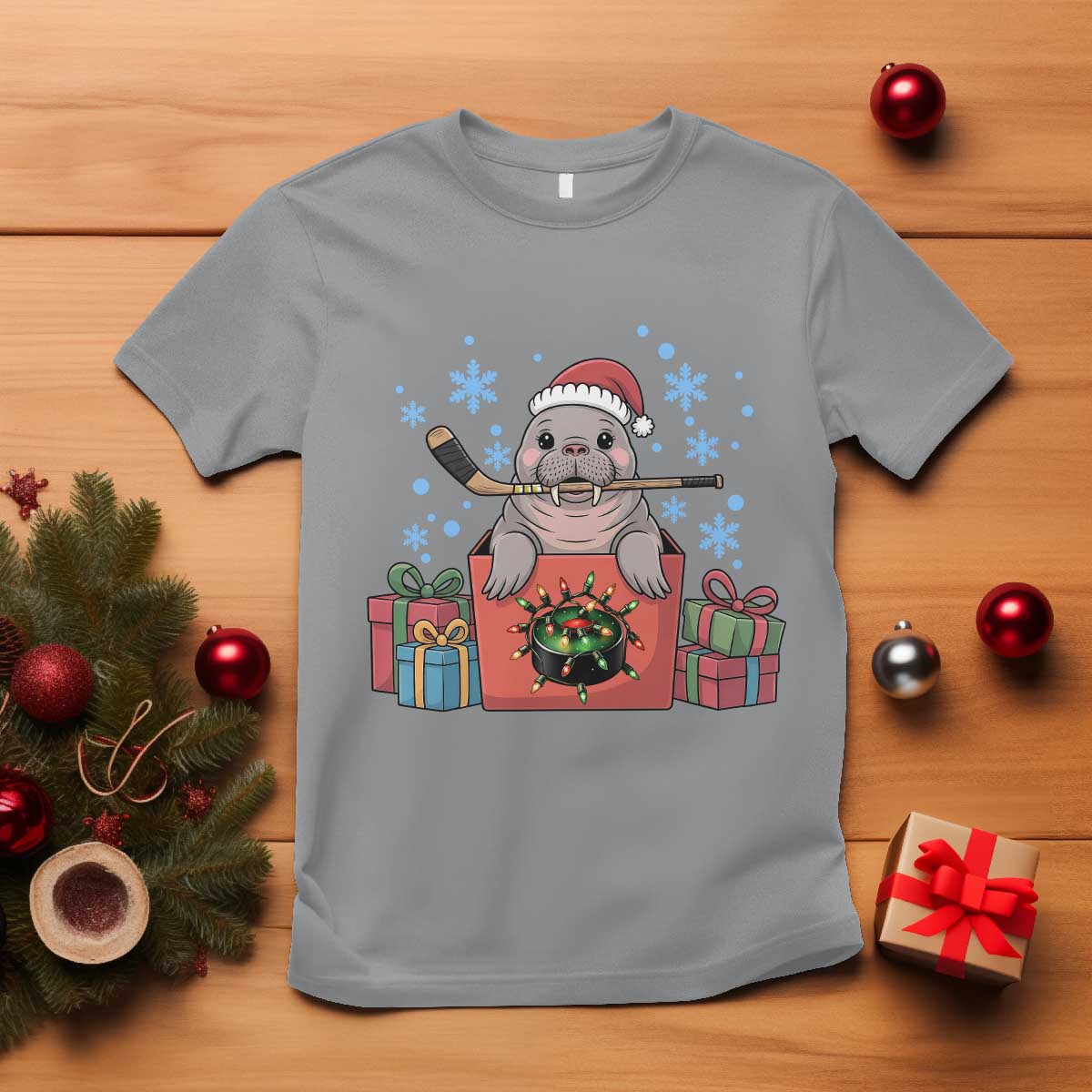 Santa Seal Playing Ice Hockey T Shirt Funny Christmas Gift - Wonder Print Shop