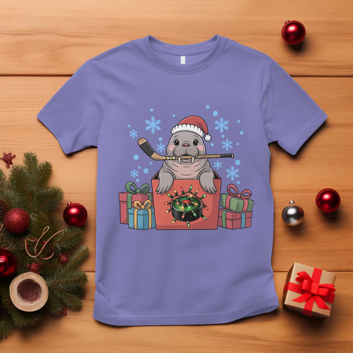 Santa Seal Playing Ice Hockey T Shirt Funny Christmas Gift - Wonder Print Shop