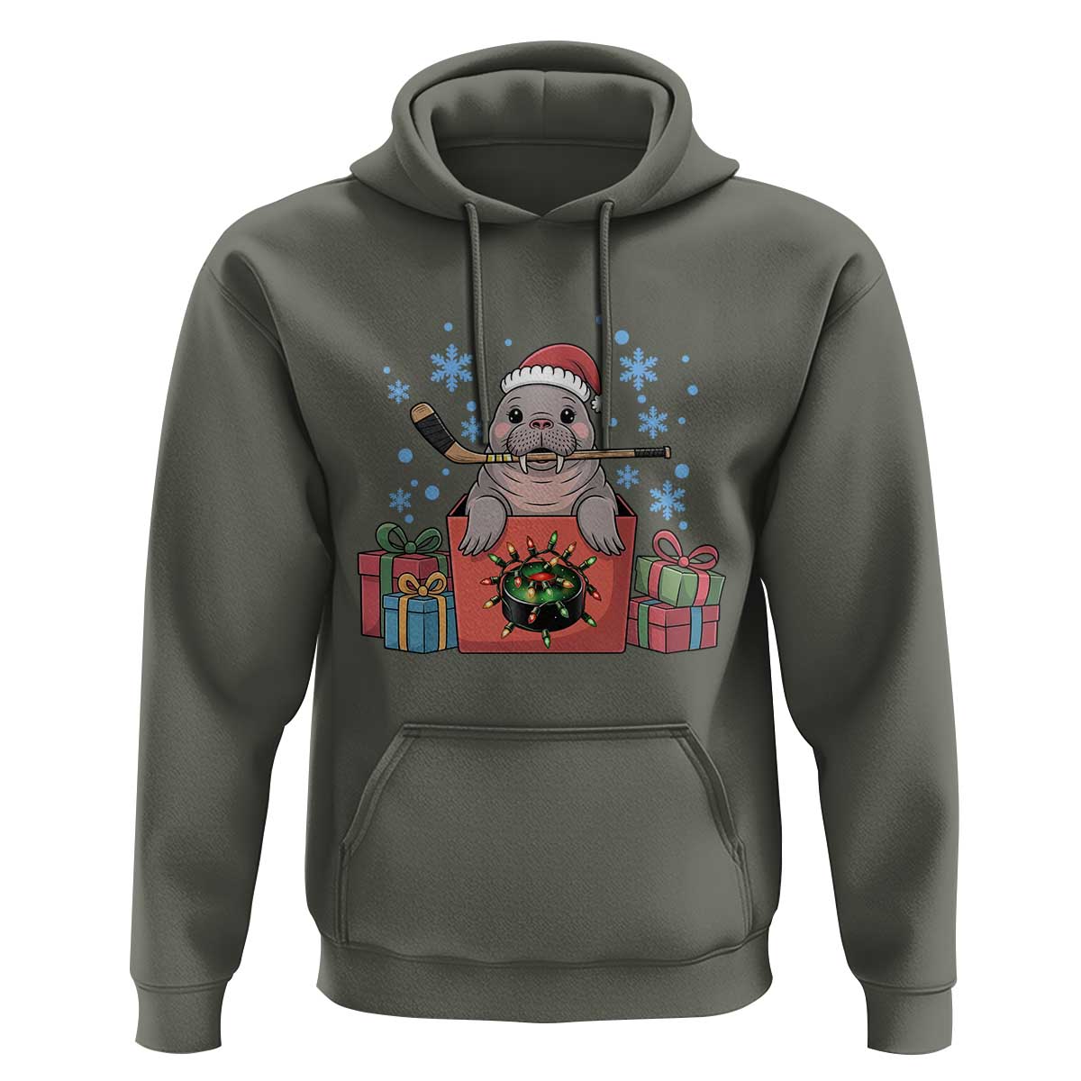 Santa Seal Playing Ice Hockey Hoodie Funny Christmas Gift - Wonder Print Shop