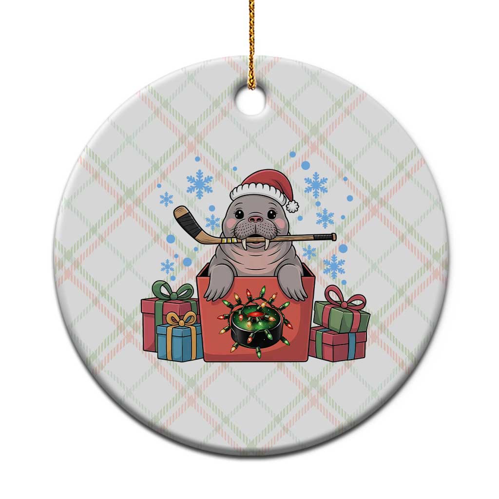 Santa Seal Playing Ice Hockey Ceramic Ornament Funny Christmas Gift - Wonder Print Shop