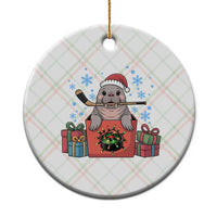 Santa Seal Playing Ice Hockey Ceramic Ornament Funny Christmas Gift - Wonder Print Shop