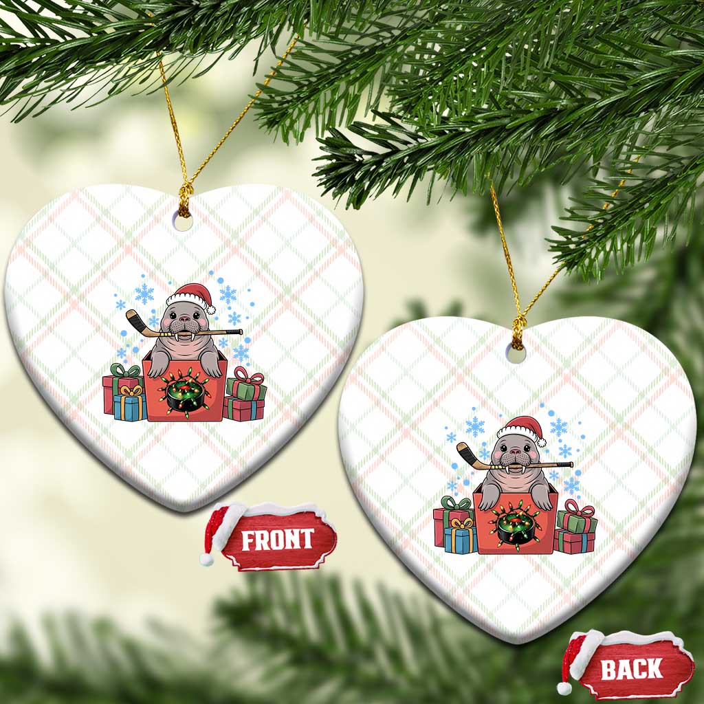 Santa Seal Playing Ice Hockey Ceramic Ornament Funny Christmas Gift - Wonder Print Shop