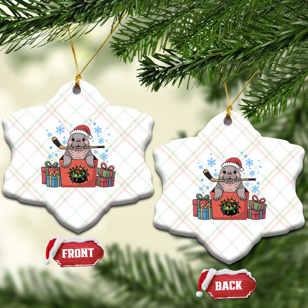 Santa Seal Playing Ice Hockey Ceramic Ornament Funny Christmas Gift - Wonder Print Shop