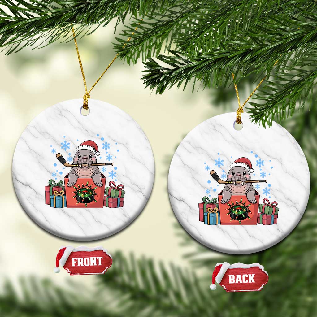 Santa Seal Playing Ice Hockey Ceramic Ornament Funny Christmas Gift - Wonder Print Shop