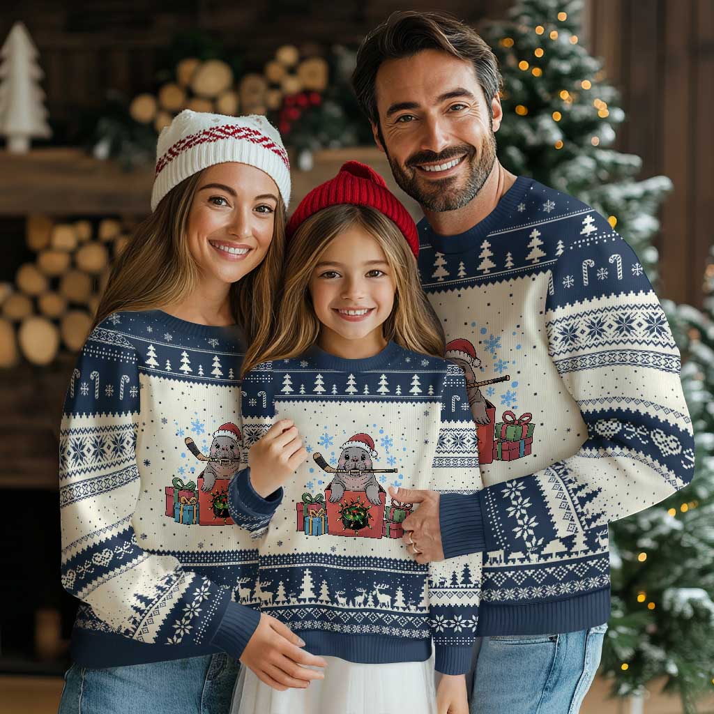 Santa Seal Playing Ice Hockey Ugly Christmas Sweater Funny Xmas Gift - Wonder Print Shop