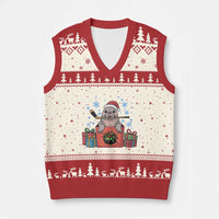 Santa Seal Playing Ice Hockey V-Neck Knit Sweater Vest Funny Xmas Gift - Wonder Print Shop