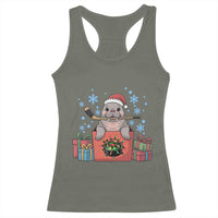 Santa Seal Playing Ice Hockey Racerback Tank Top Funny Christmas Gift - Wonder Print Shop