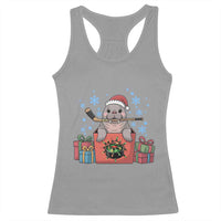 Santa Seal Playing Ice Hockey Racerback Tank Top Funny Christmas Gift - Wonder Print Shop