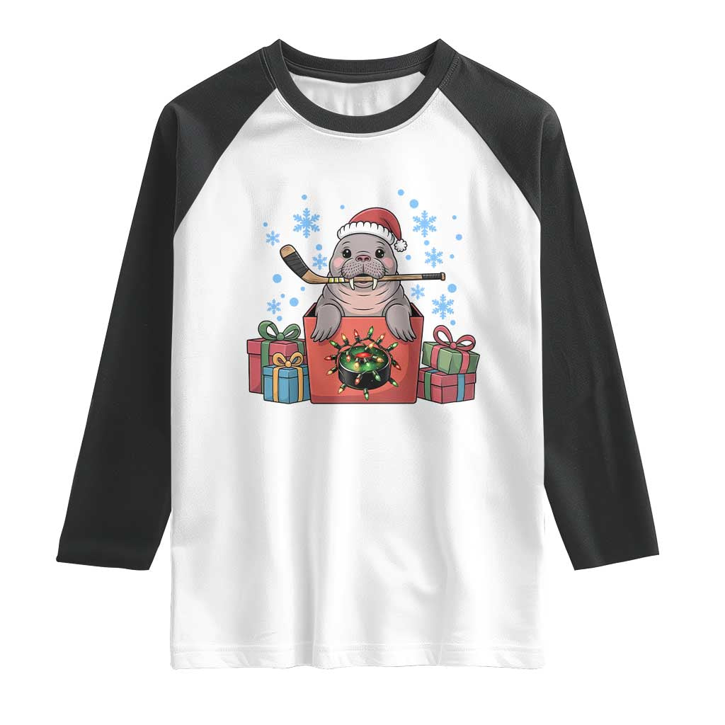 Santa Seal Playing Ice Hockey Raglan Shirt Funny Christmas Gift - Wonder Print Shop