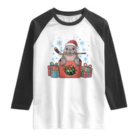Santa Seal Playing Ice Hockey Raglan Shirt Funny Christmas Gift - Wonder Print Shop