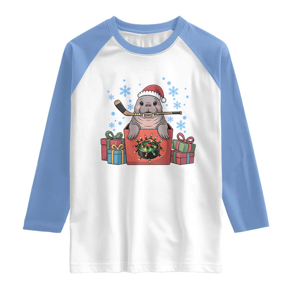 Santa Seal Playing Ice Hockey Raglan Shirt Funny Christmas Gift - Wonder Print Shop