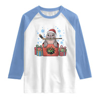 Santa Seal Playing Ice Hockey Raglan Shirt Funny Christmas Gift - Wonder Print Shop