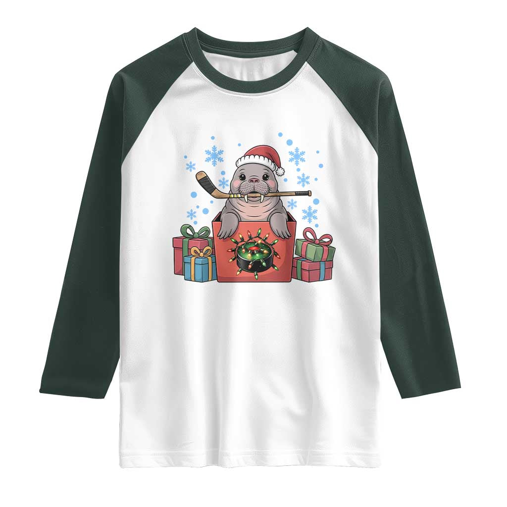 Santa Seal Playing Ice Hockey Raglan Shirt Funny Christmas Gift - Wonder Print Shop