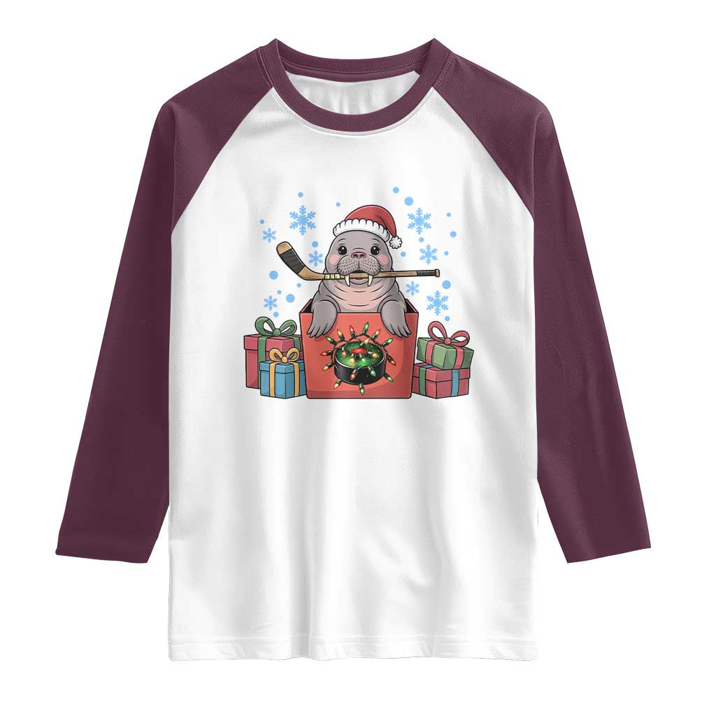 Santa Seal Playing Ice Hockey Raglan Shirt Funny Christmas Gift - Wonder Print Shop