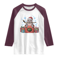 Santa Seal Playing Ice Hockey Raglan Shirt Funny Christmas Gift - Wonder Print Shop