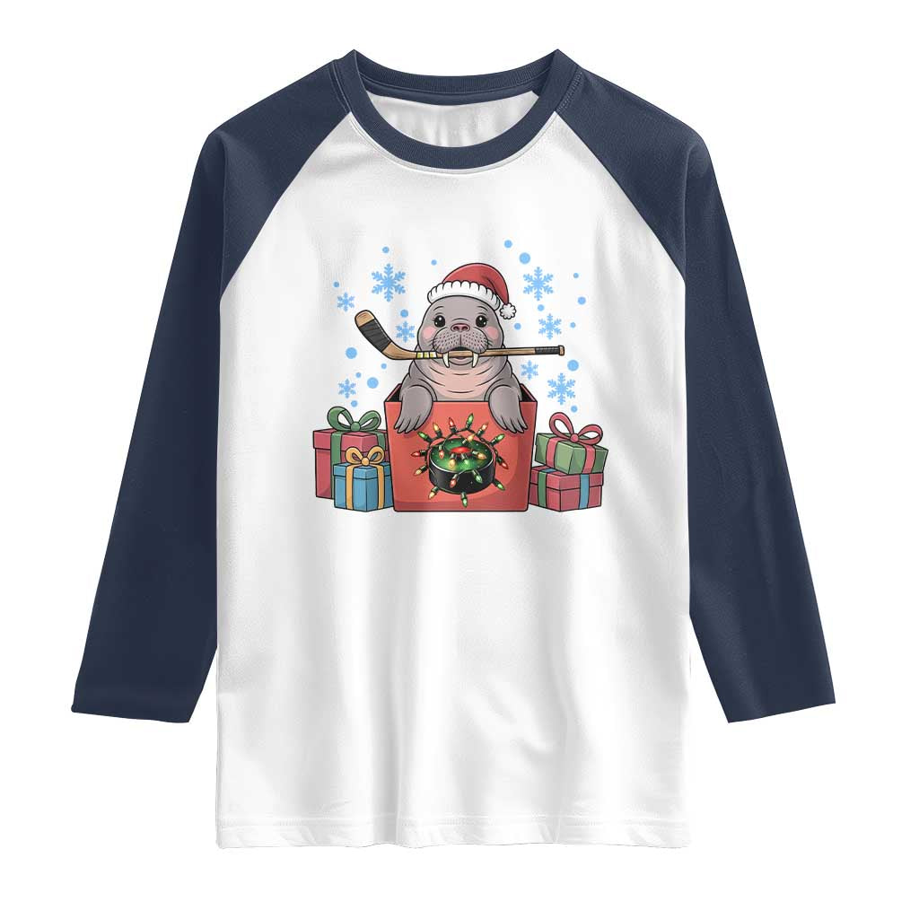 Santa Seal Playing Ice Hockey Raglan Shirt Funny Christmas Gift - Wonder Print Shop