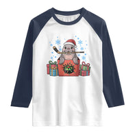Santa Seal Playing Ice Hockey Raglan Shirt Funny Christmas Gift - Wonder Print Shop
