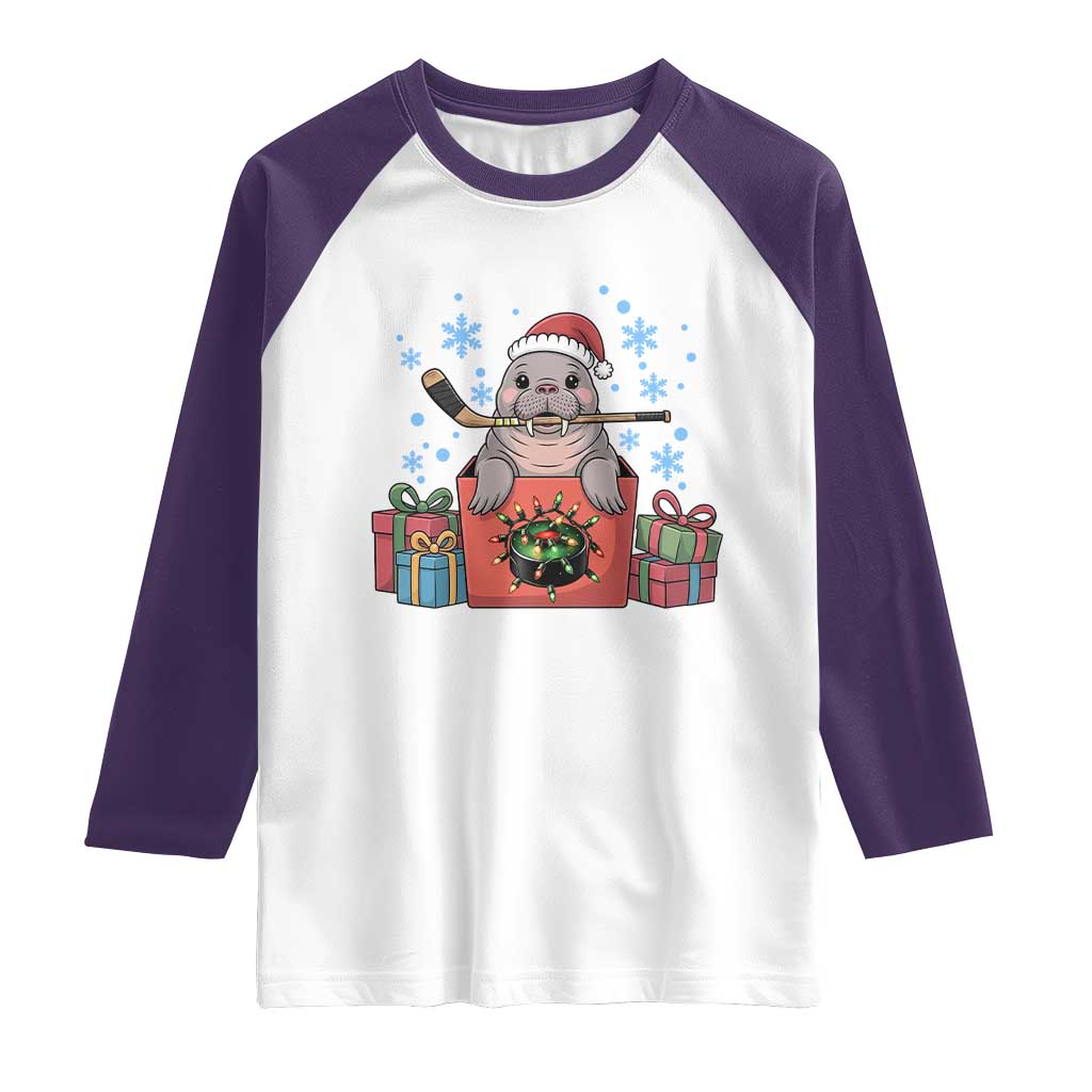 Santa Seal Playing Ice Hockey Raglan Shirt Funny Christmas Gift - Wonder Print Shop