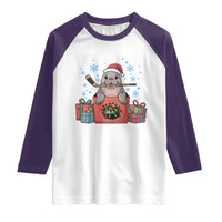 Santa Seal Playing Ice Hockey Raglan Shirt Funny Christmas Gift - Wonder Print Shop