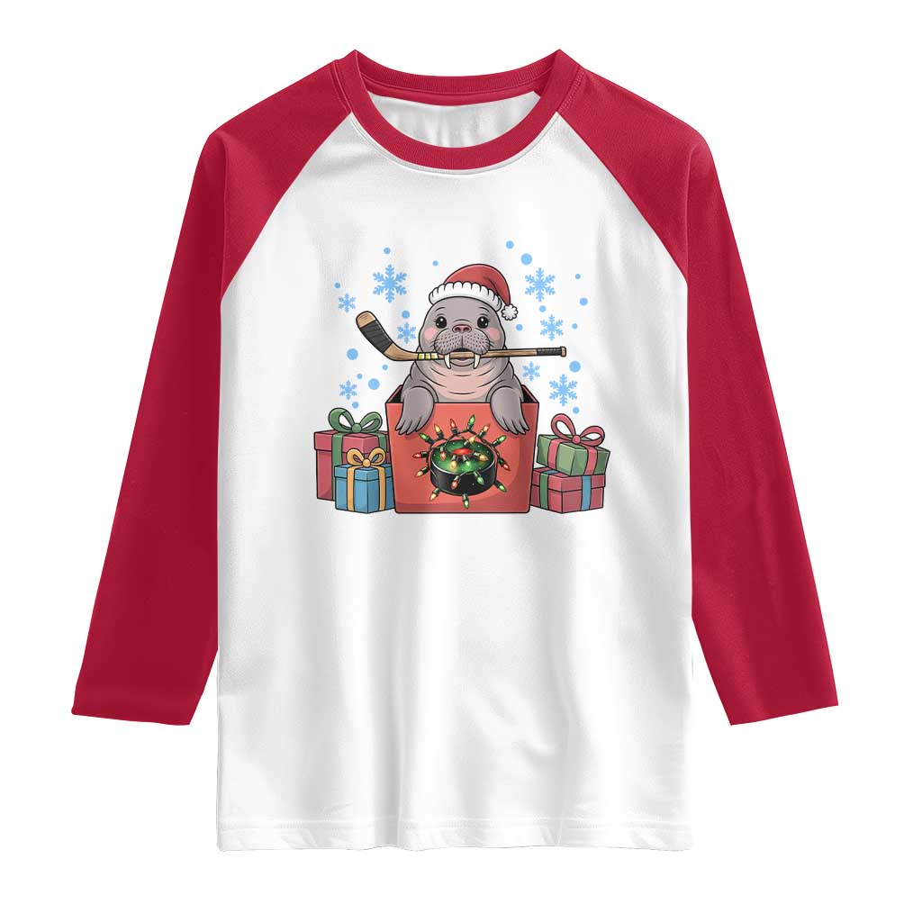 Santa Seal Playing Ice Hockey Raglan Shirt Funny Christmas Gift - Wonder Print Shop