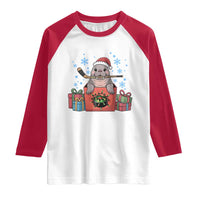 Santa Seal Playing Ice Hockey Raglan Shirt Funny Christmas Gift - Wonder Print Shop