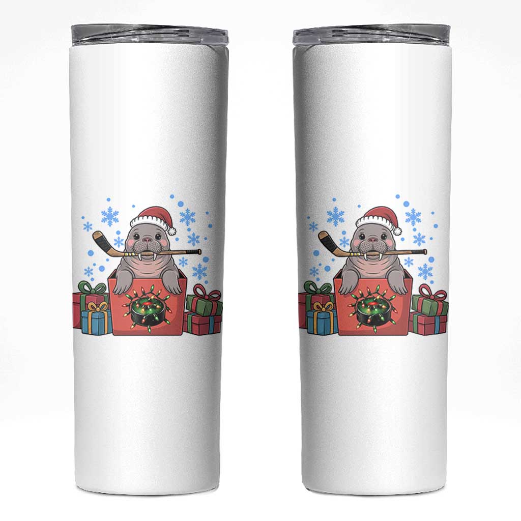 Santa Seal Playing Ice Hockey Skinny Tumbler Funny Christmas Gift - Wonder Print Shop