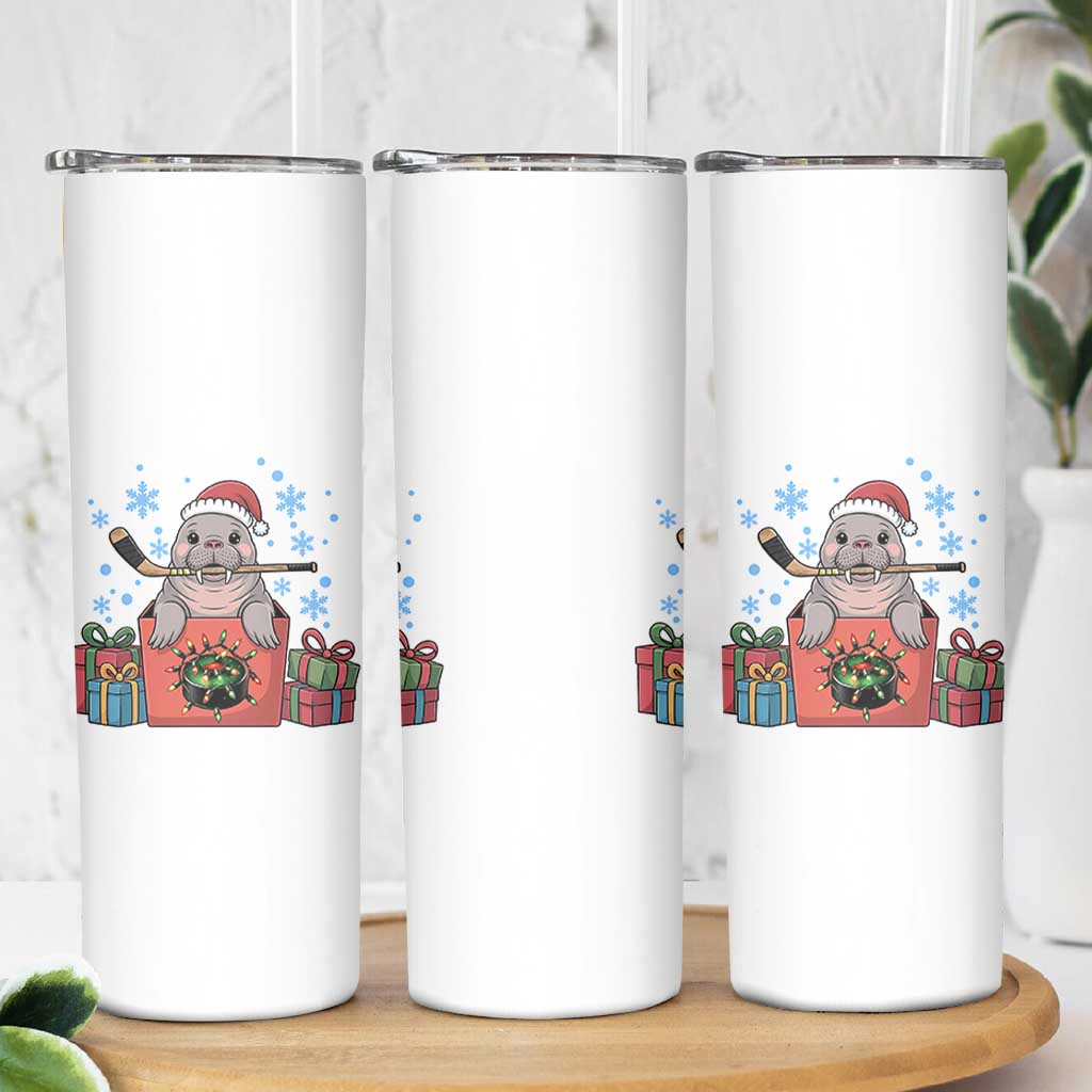 Santa Seal Playing Ice Hockey Skinny Tumbler Funny Christmas Gift - Wonder Print Shop