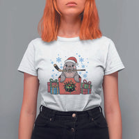 Santa Seal Playing Ice Hockey T Shirt For Women Funny Christmas Gift - Wonder Print Shop