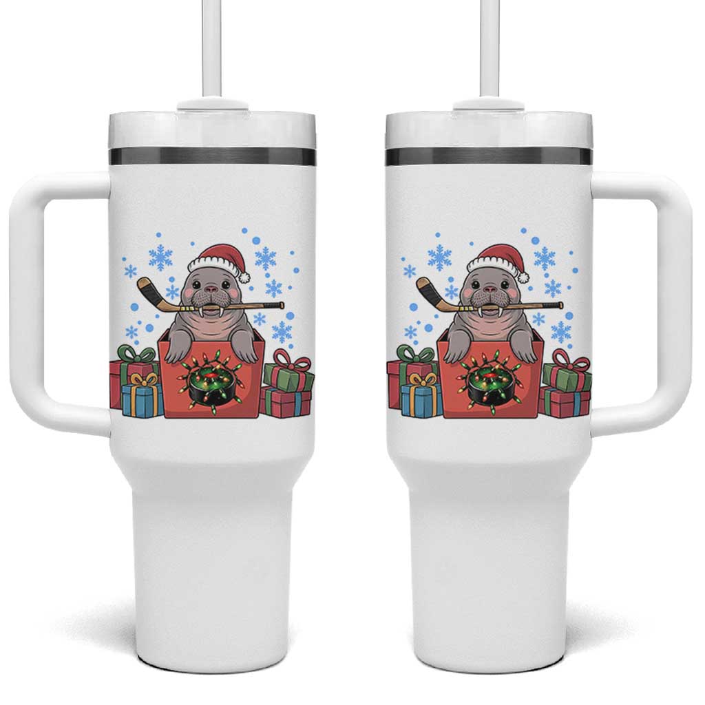 Santa Seal Playing Ice Hockey Tumbler With Handle Funny Christmas Gift - Wonder Print Shop
