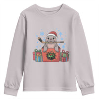 Santa Seal Playing Ice Hockey Youth Sweatshirt Funny Christmas Gift - Wonder Print Shop