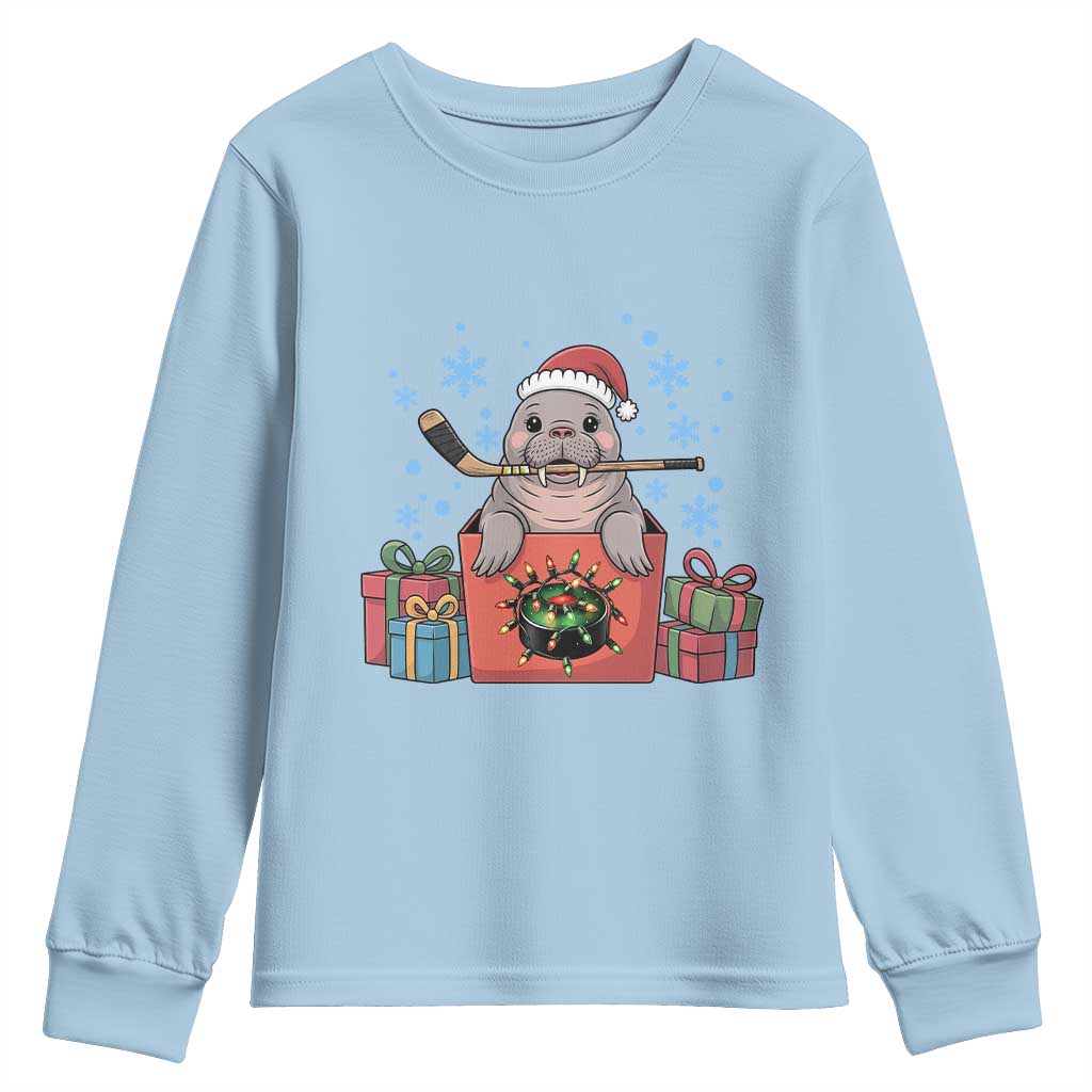 Santa Seal Playing Ice Hockey Youth Sweatshirt Funny Christmas Gift - Wonder Print Shop