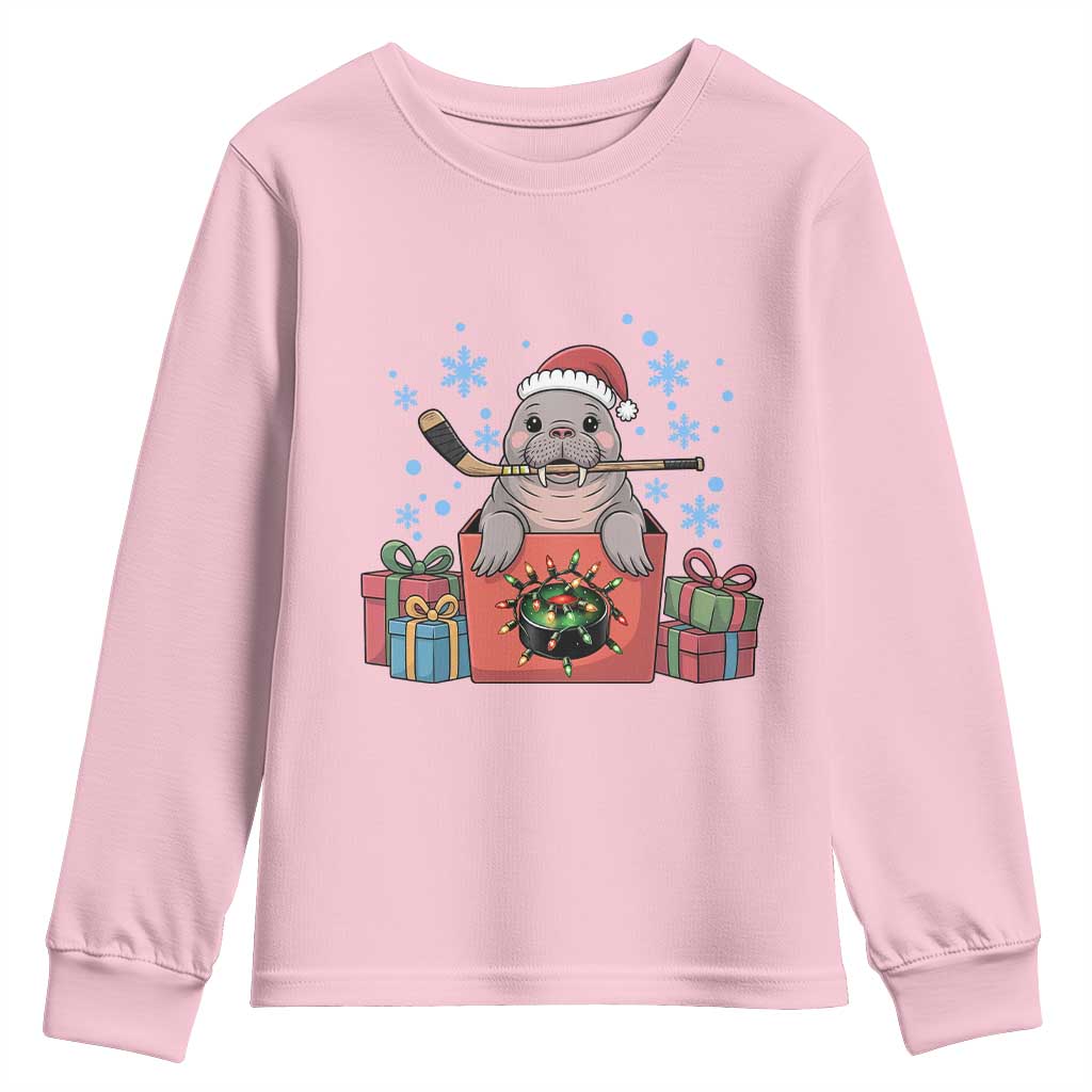 Santa Seal Playing Ice Hockey Youth Sweatshirt Funny Christmas Gift - Wonder Print Shop