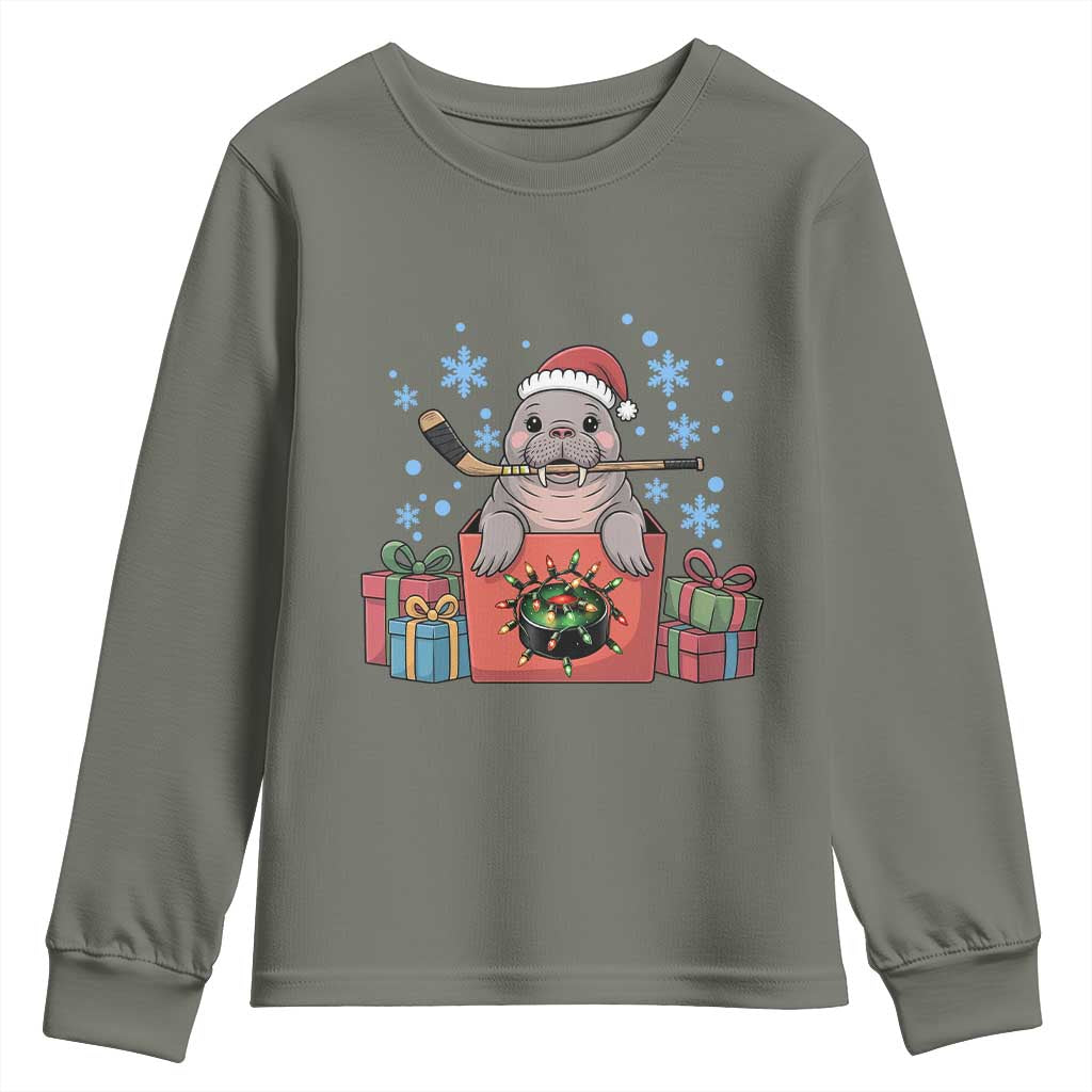 Santa Seal Playing Ice Hockey Youth Sweatshirt Funny Christmas Gift - Wonder Print Shop