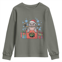 Santa Seal Playing Ice Hockey Youth Sweatshirt Funny Christmas Gift - Wonder Print Shop
