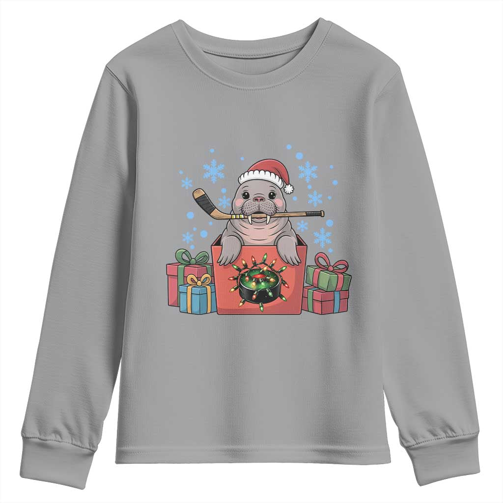 Santa Seal Playing Ice Hockey Youth Sweatshirt Funny Christmas Gift - Wonder Print Shop