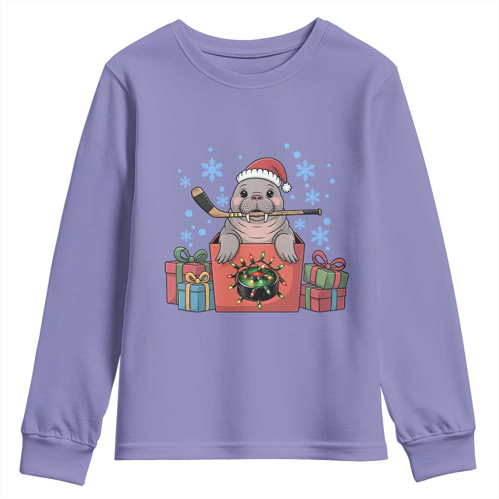 Santa Seal Playing Ice Hockey Youth Sweatshirt Funny Christmas Gift - Wonder Print Shop