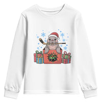 Santa Seal Playing Ice Hockey Youth Sweatshirt Funny Christmas Gift - Wonder Print Shop