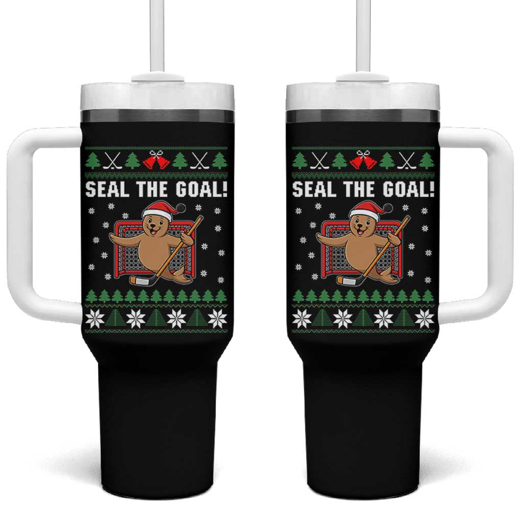 Funny Seal The Goal Tumbler With Handle Goalie Ice Hockey Player Gift - Wonder Print Shop