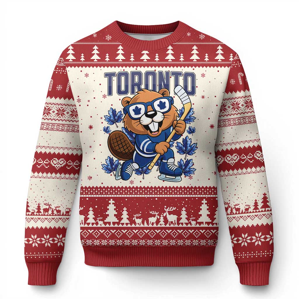 Toronto Ice Hockey Beaver Ugly Christmas Sweater Canadian Pride Gift - Wonder Print Shop