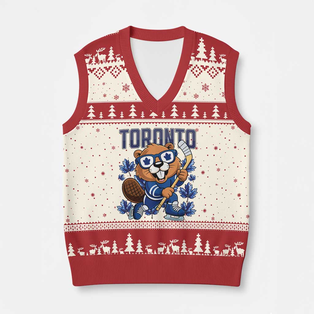 Toronto Ice Hockey Beaver V-Neck Knit Sweater Vest Canadian Pride Gift - Wonder Print Shop
