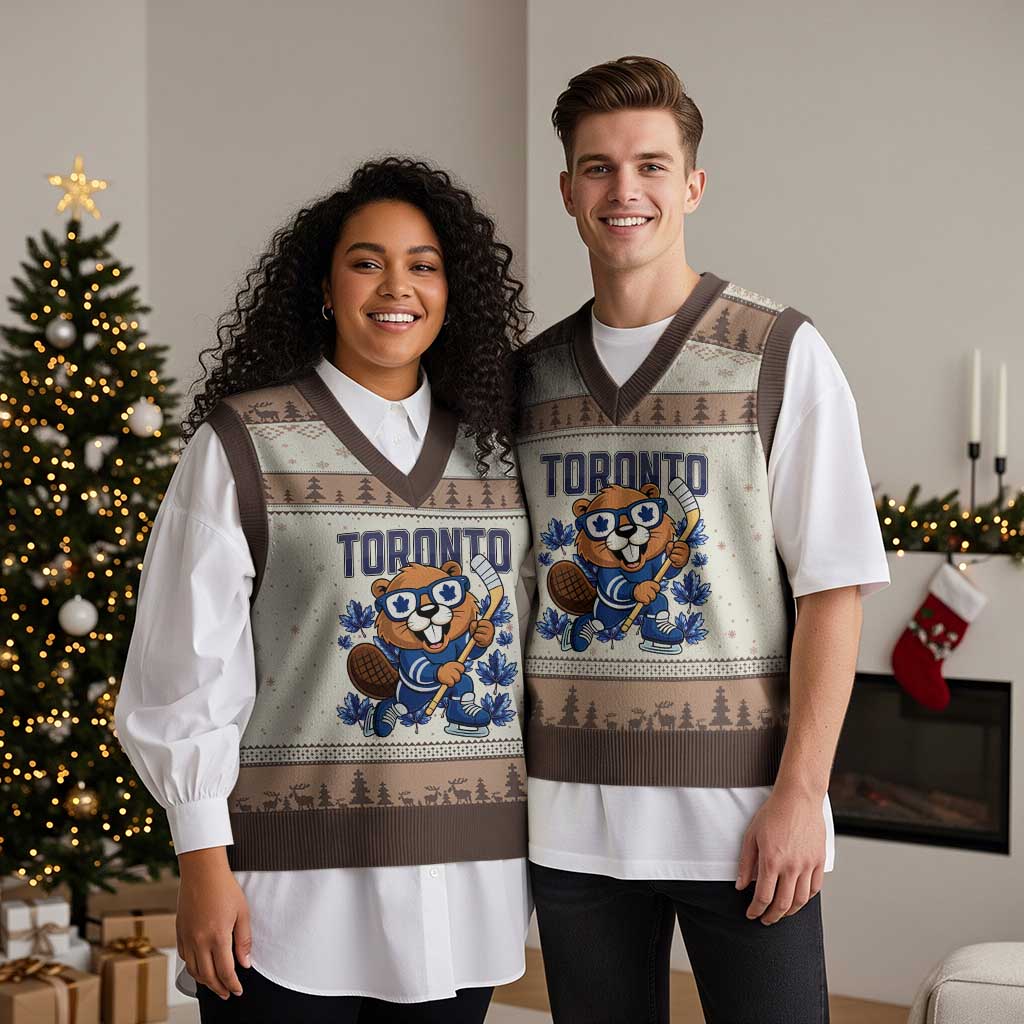 Toronto Ice Hockey Beaver V-Neck Knit Sweater Vest Canadian Pride Gift - Wonder Print Shop