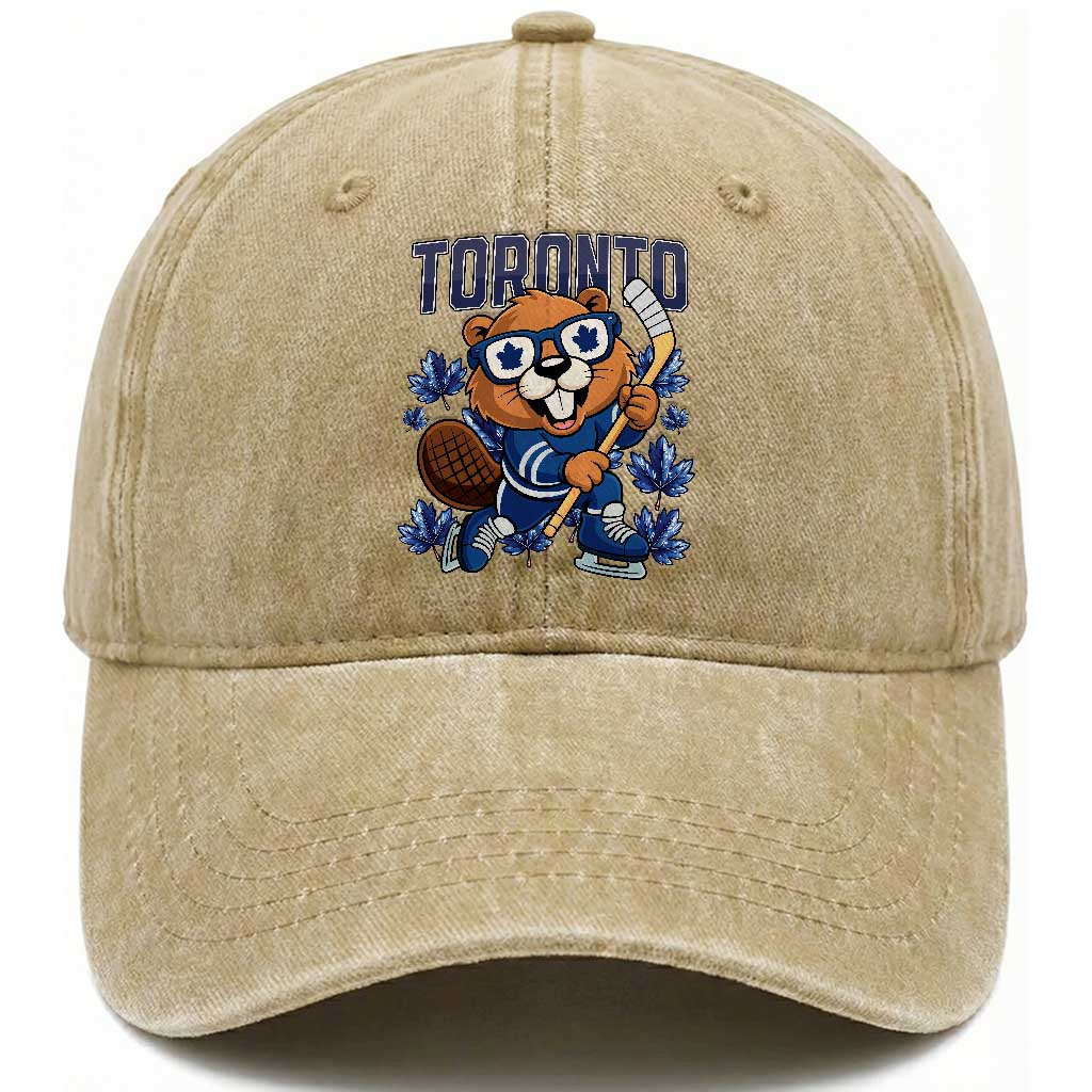 Toronto Ice Hockey Beaver Washed Cotton Baseball Cap Canadian Pride Gift