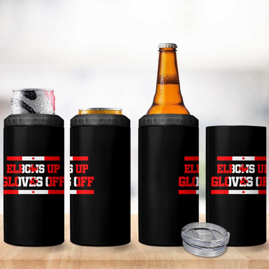 Elbows Up Gloves Off 4 in 1 Can Cooler Tumbler Canadian Ice Hockey Lover Gift - Wonder Print Shop