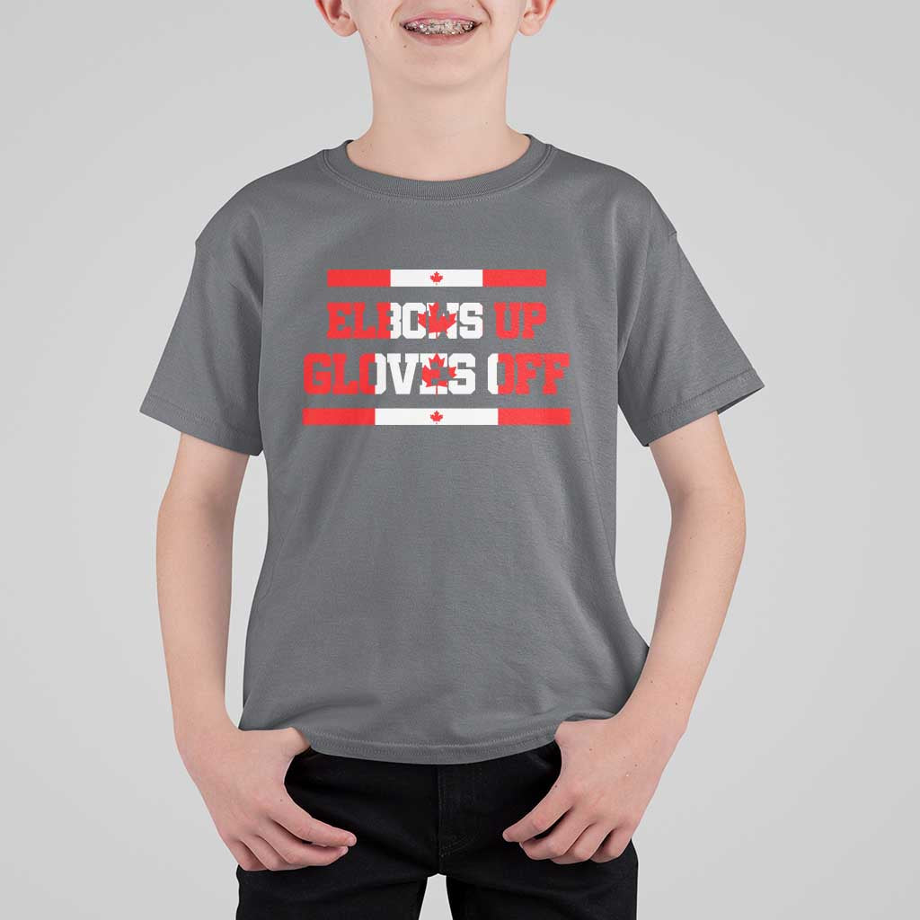 Elbows Up Gloves Off T Shirt For Kid Canadian Ice Hockey Lover Gift - Wonder Print Shop