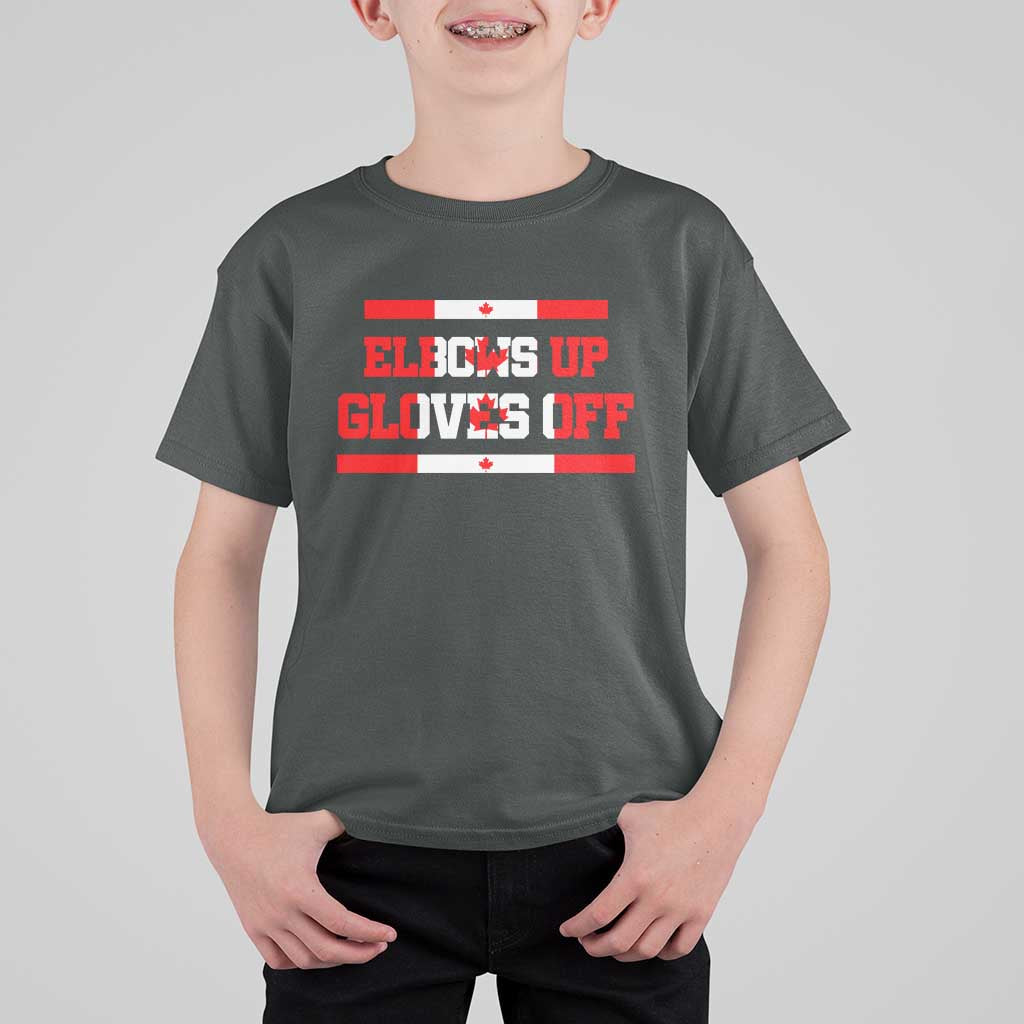 Elbows Up Gloves Off T Shirt For Kid Canadian Ice Hockey Lover Gift - Wonder Print Shop