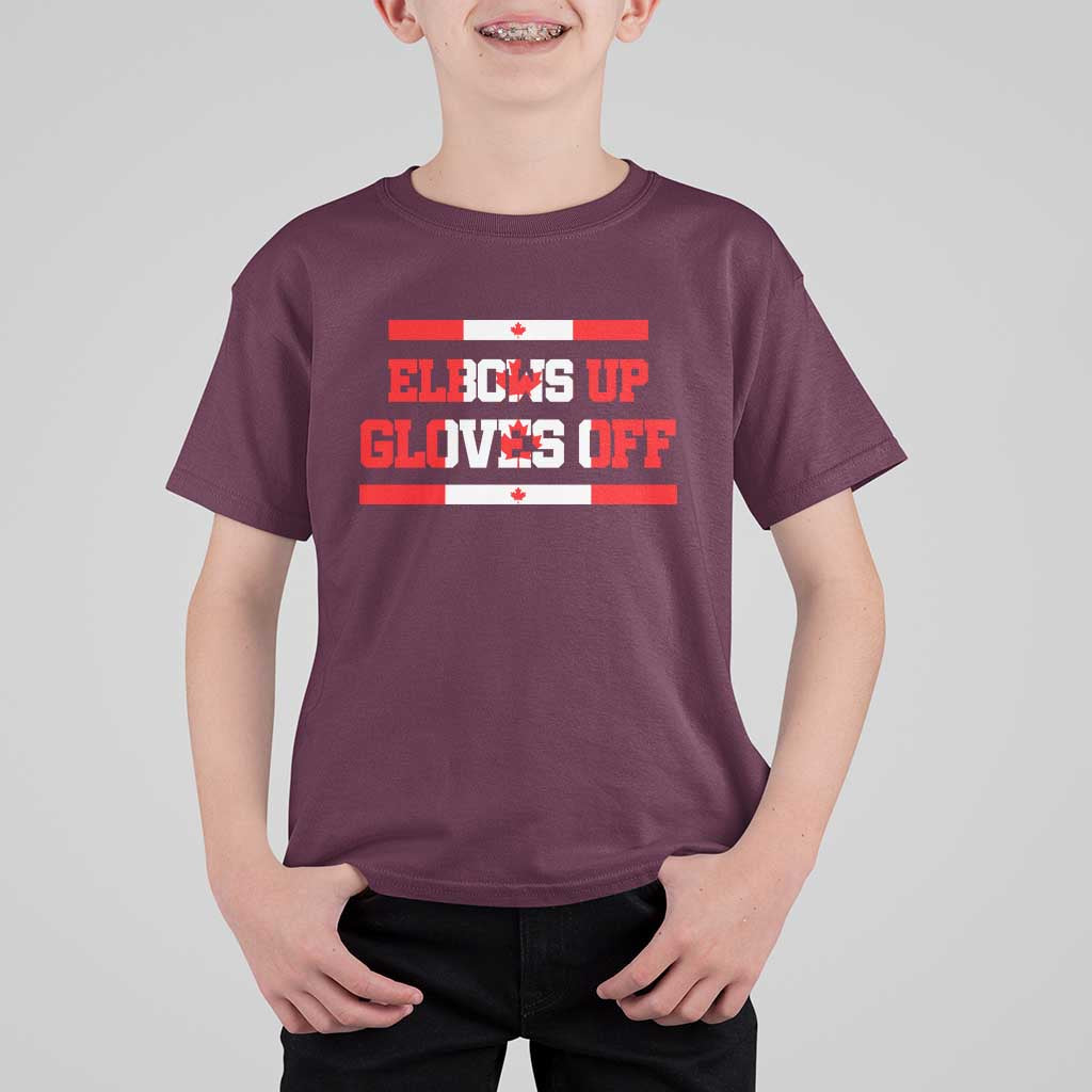 Elbows Up Gloves Off T Shirt For Kid Canadian Ice Hockey Lover Gift - Wonder Print Shop